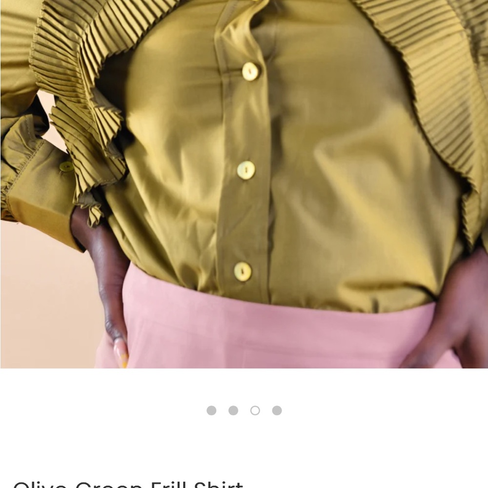 Pleated Detail Olive Green Button-Down Shirt - Picture 6 of 11